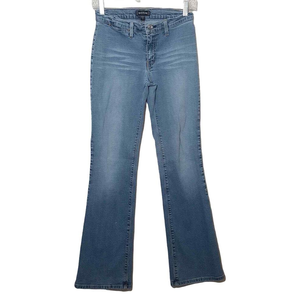 vintage Bebe womens boot cut jeans 27 blue stretch denim grunge Y2K 8" rise